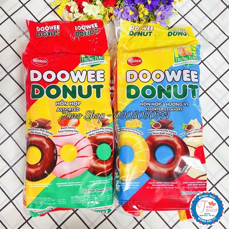 Bánh Donut Doowee vị socola, Hỗn Hợp 30g bịch 12 cái bánh Shopbethienkim
