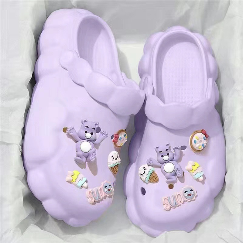 QiaoYiLuo Cute cloud hole shoes women's summer wear new non-slip stepping shit feeling thick-soled bag head sandals slippers women's beach