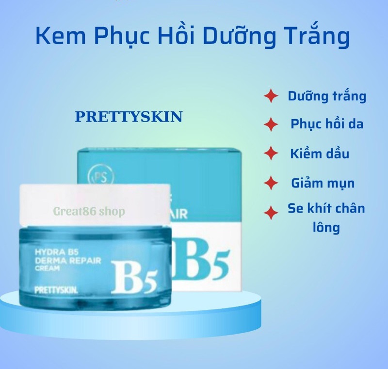 Kem Dưỡng Hydra Derma ɾepair Cream B5 Pretty Skin 52ml Hàn Quốc, Phục Hồi Và Dưỡng Trắng Ngừa Mụn Se Khít Lỗ Chân Lông