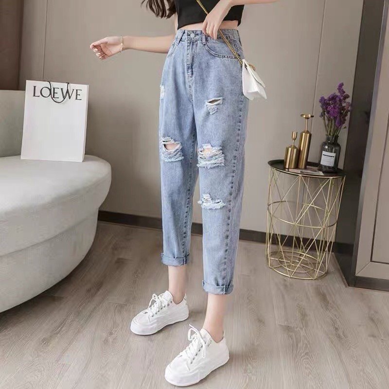 QUẦN BAGGY JEAN NỮ LƯNG THUN THỜI TRANG