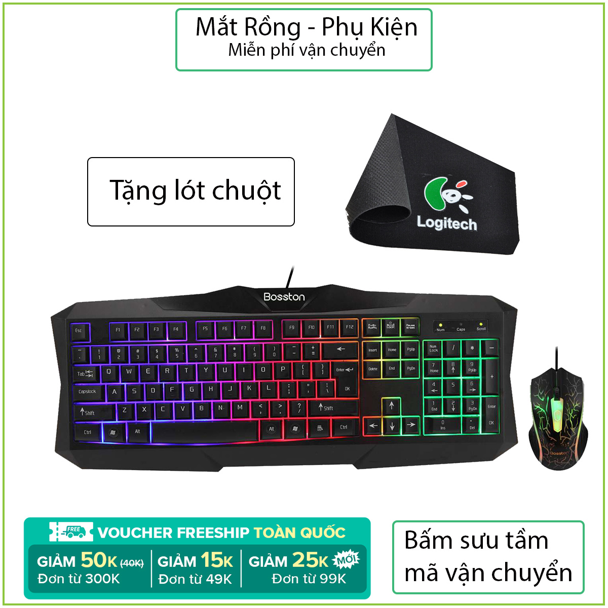 [Tặng lót chuột T1] combo bàn phím và chuột chuyên game Bosston 837 kết nối usb với đèn led nền cực kỳ đẹp có dây dài 1.5m