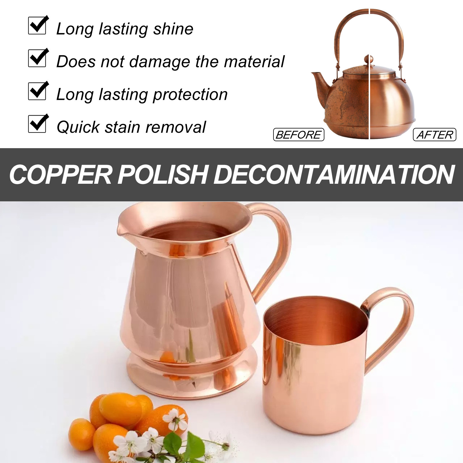 Jaysuing Copper Ware Copper Cleaner Copper Pot Copper Ware Oxide Removal Brass Red Copper Rust Removal Brightener