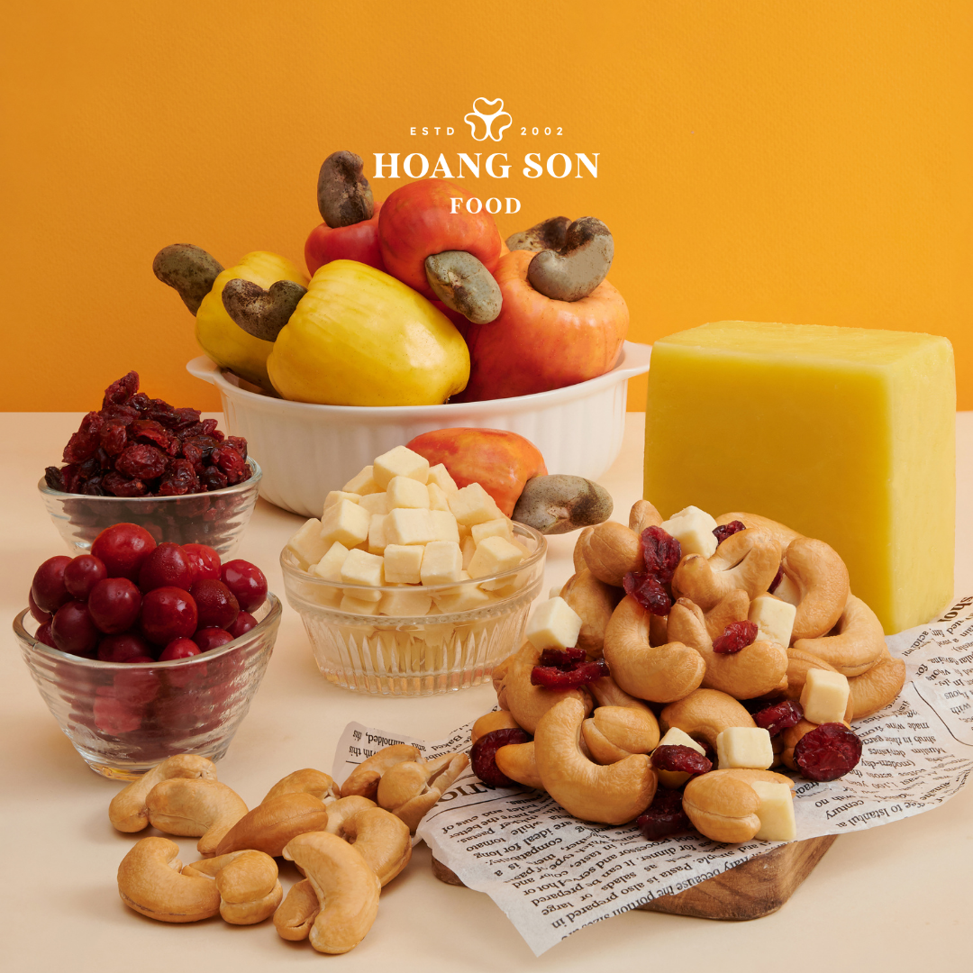 Điều phô mai sấy và nam việt quất 500g_ Hoang Son Food_Điều Bình Phước xuất khẩu_Ăn vặt, ăn chay, ăn kiêng, làm quà tặng