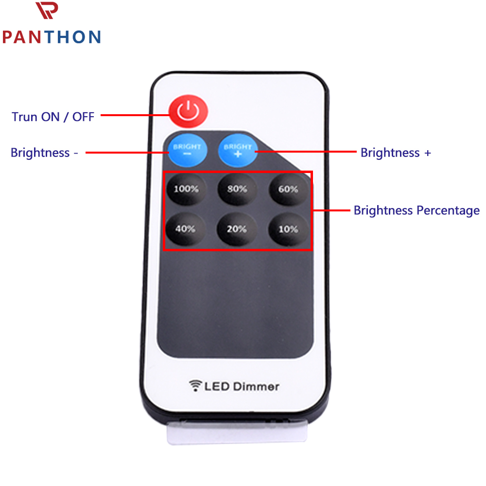 【Ready Stock】PANTHON RF Dimmer Controller for LED Strip Lights DC5V 12V 24V Dimmer Controller Brightness & Effect RF Wireless Remote LED Dimmer