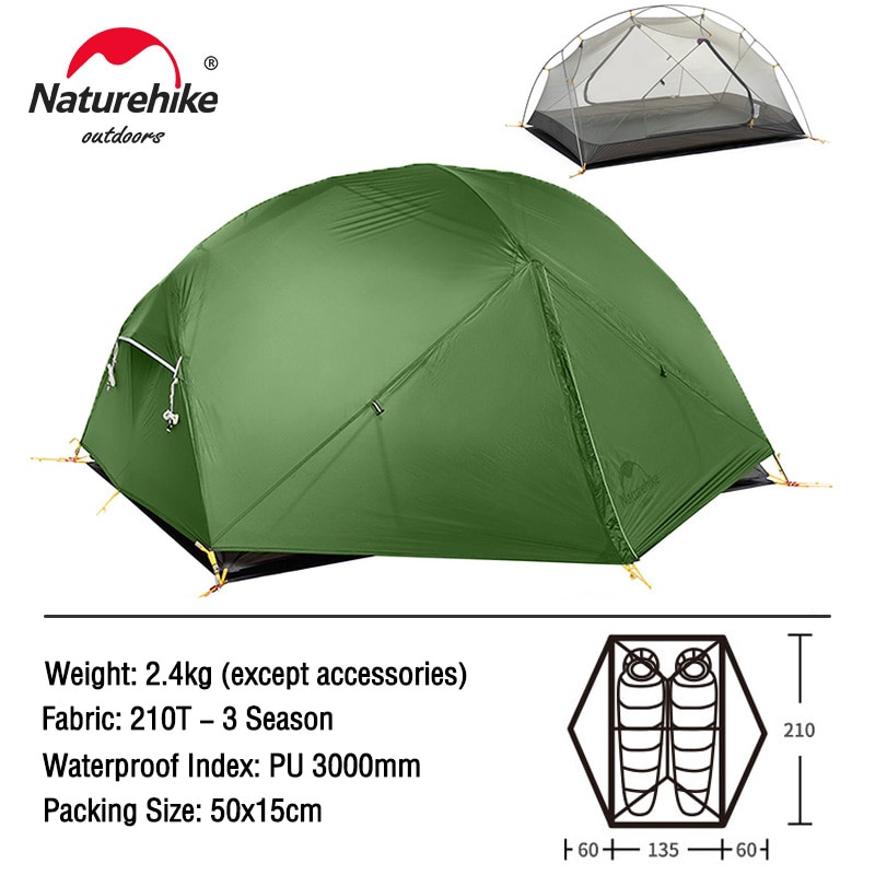 Naturehike Mongar 2 Tent 2 Person Backpacking Tent 20D Ultralight