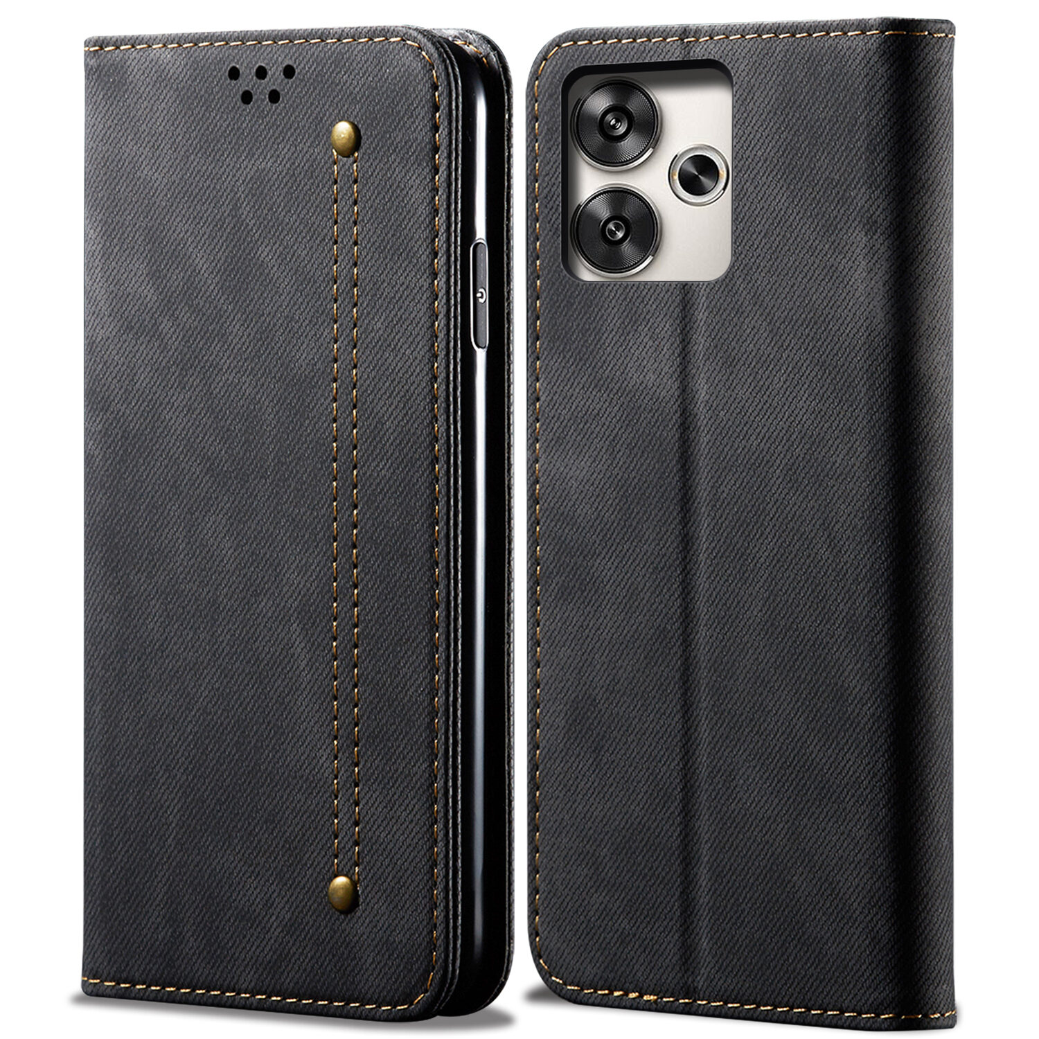 lthmy for Xiaomi Poco M6 4G  Redmi 13 4G case Retro Denim Leather Flip Wallet Stand Casing Cover. 