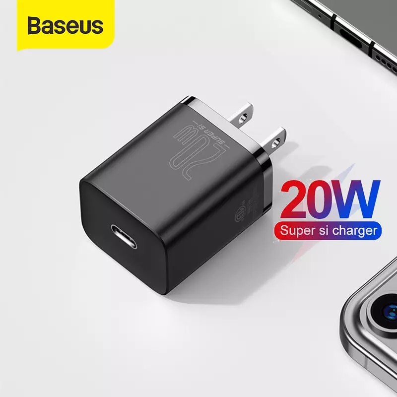 Củ sạc Baseus 20W USB C hỗ trợ sạc nhanh Type C PD cho iPhone 12 Pro Max 11 Mini 8 Plus
