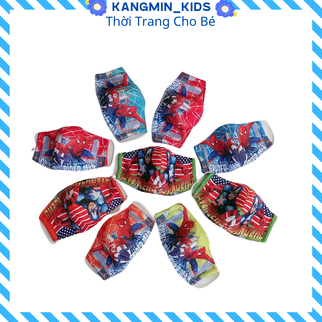 Khẩu trang cho bé Kangmin kids, khẩu trang vải bé trai bé gái hình siêu nhân cho bé KTV01, Đồ bé trai bé gái 1-6T