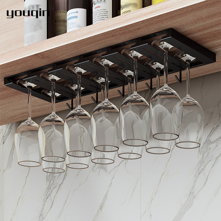 youqin Under Cabinet Rack Wine Glass Cup Holder Stainless Steel Bar Counter  Shelf Storage Hook for Glasses Holder Hanging Goblet Pokal Storage Shelf  Kitchen Accessories Cup Holders 2/3/4/5/6 Slots Stand Lazada Singapore