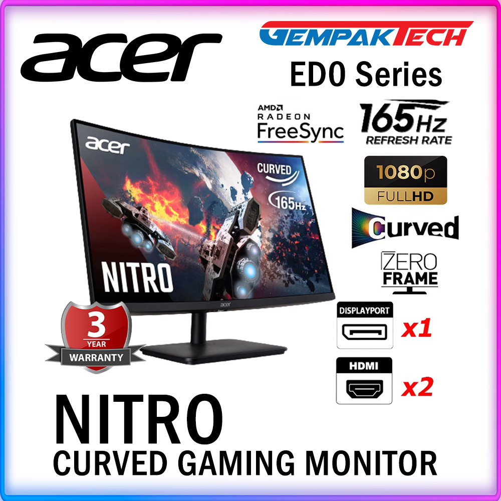 Acer Nitro Gaming Monitor Pc Ed270rp 27 Inch Curved 1920 X 1080 Va