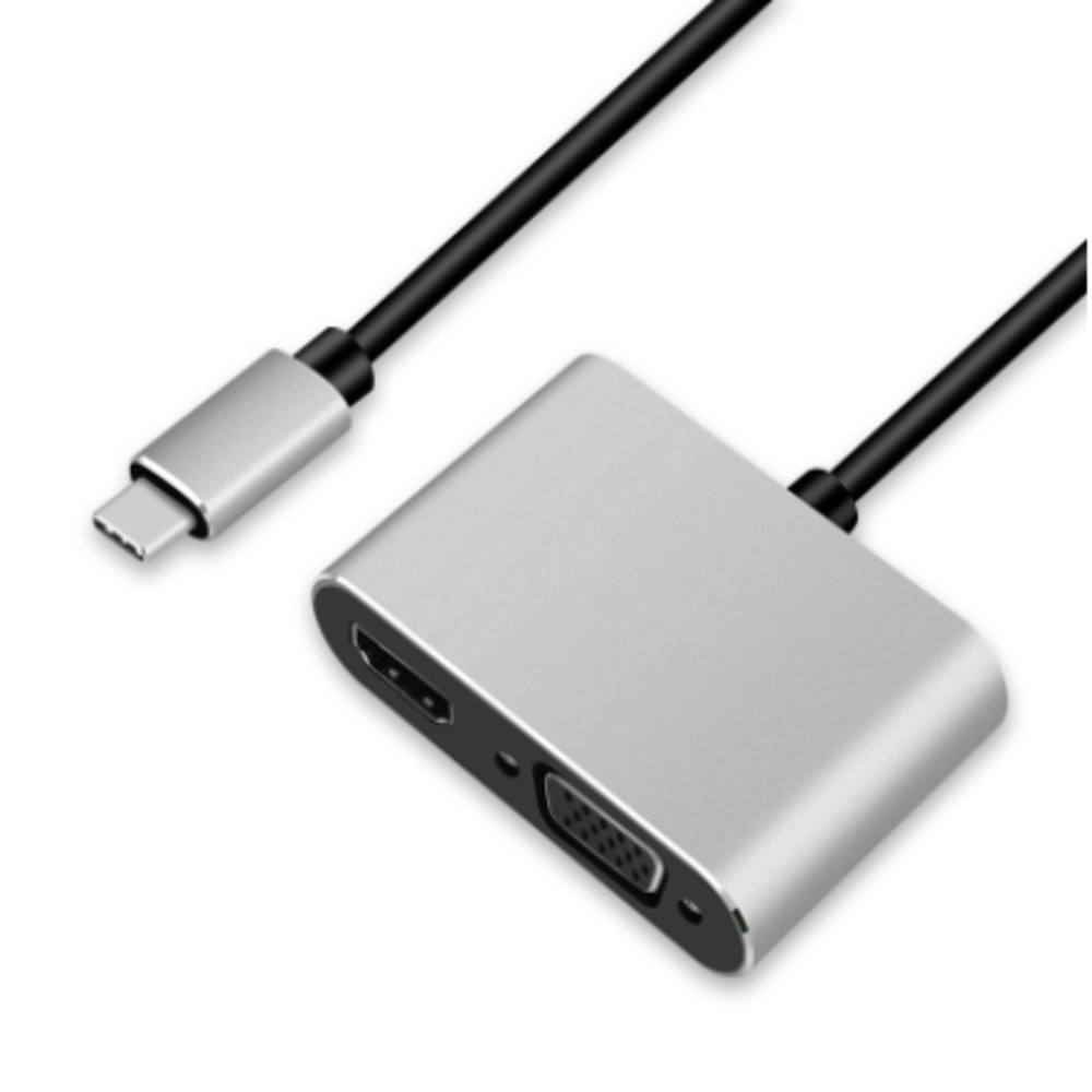 Cáp chuyển hub type c  2 in 1 USB Type-c ra 2 cổng HDMI/vga