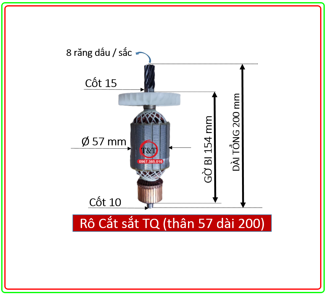 Rotor ruột 3t5 mt 240 tq, rô máy cắt sắt trung quốc , rotor máy cắt sắt bàn đường kính 57mm dài 200mm