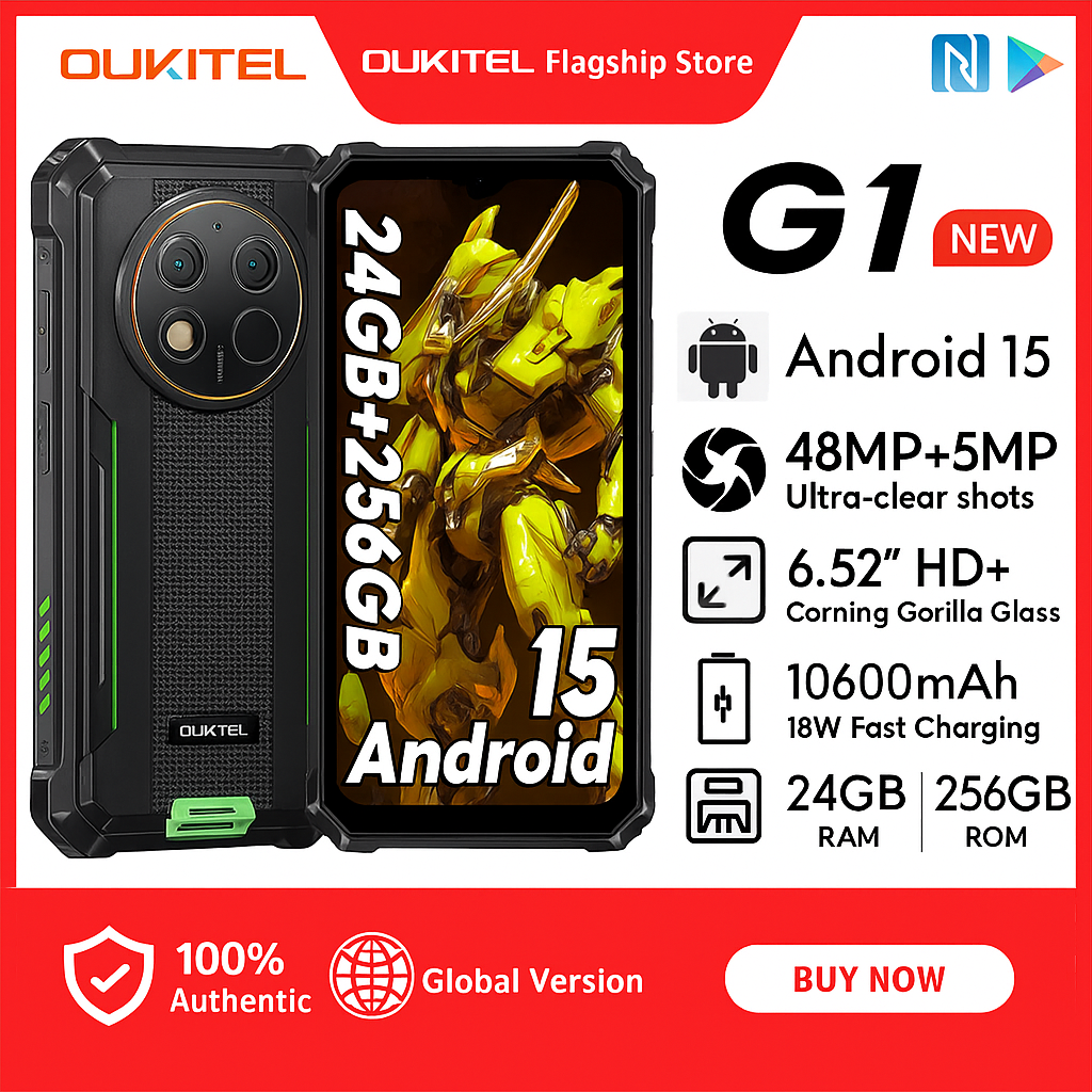 OUKITEL G1 Android 15 24GB+256GB 10600mAh 18W Fast charge Mobile