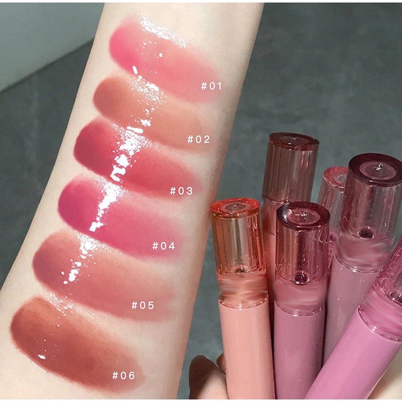6 Colors Water-light Lip Gloss Waterproof Mirror Jelly Lip Glaze Long ...