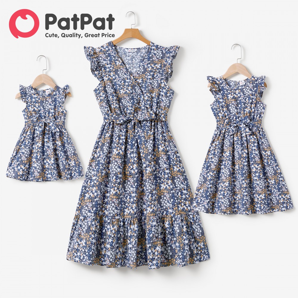 PatPat Mommy and Me Ditsy Floral V-Neck Concealed Button A-Line Dresses