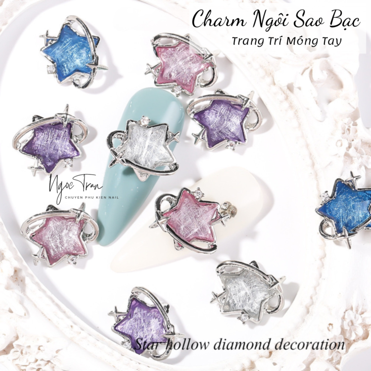 Charm Bạc Đính Đá Đủ Màu Trang Trí Móng Tay AB