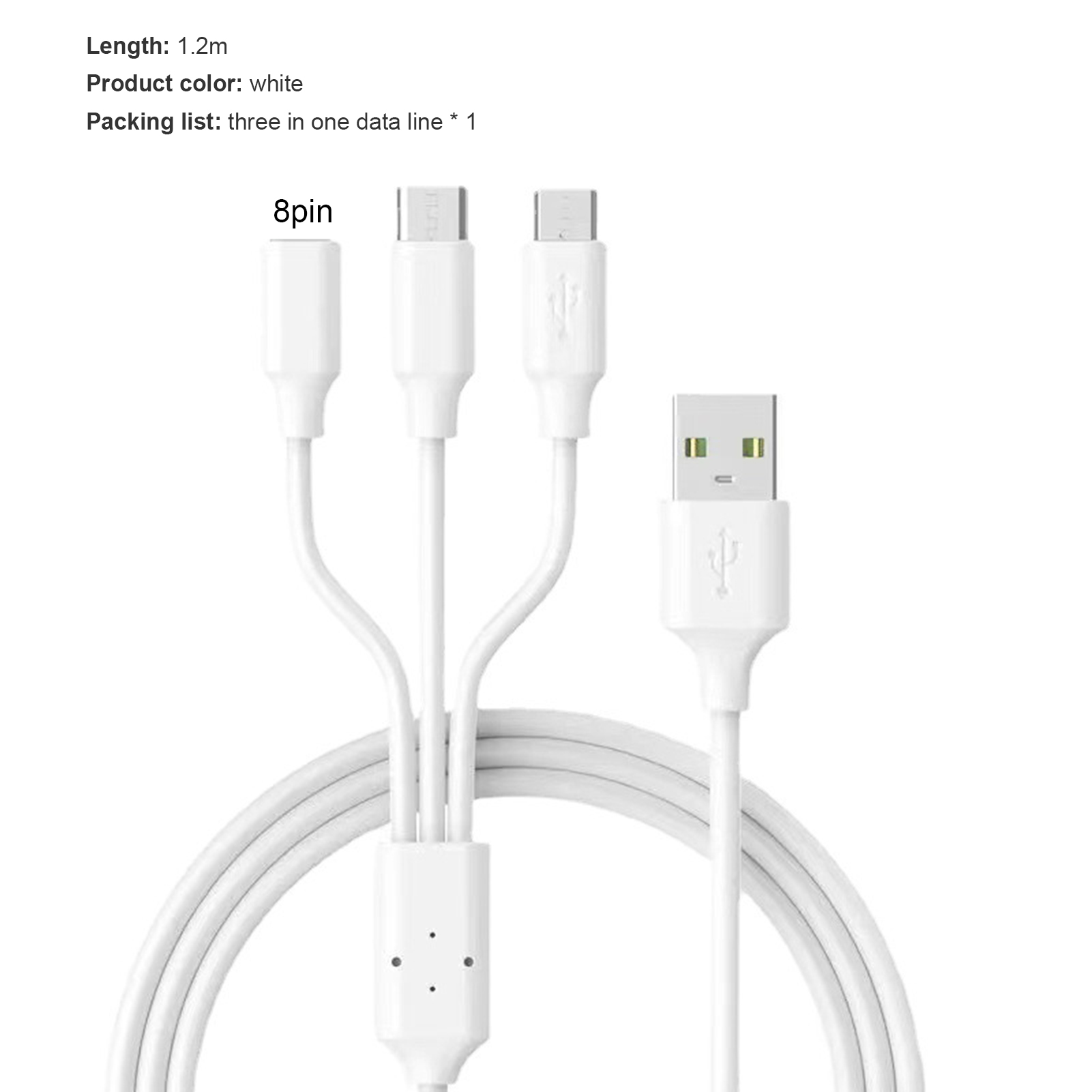zhaodunyuephw Data Cable 3-in-1 Universal 5A Micro USB Type-C 8Pin Fast Charging Cord for iPhone