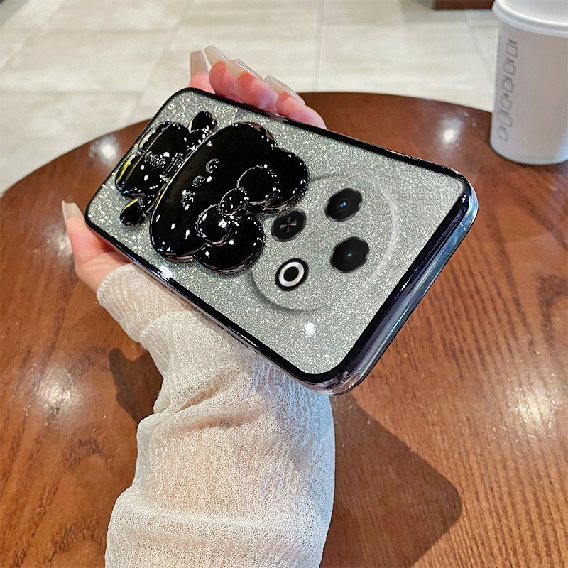 For Tecno Spark 30C Case Camera Protection Semi Transparent Soft Silicone Rabbit bracket Shockproof Exquisite Glitter Powder for Tecno Spark 30C Back Cover. 