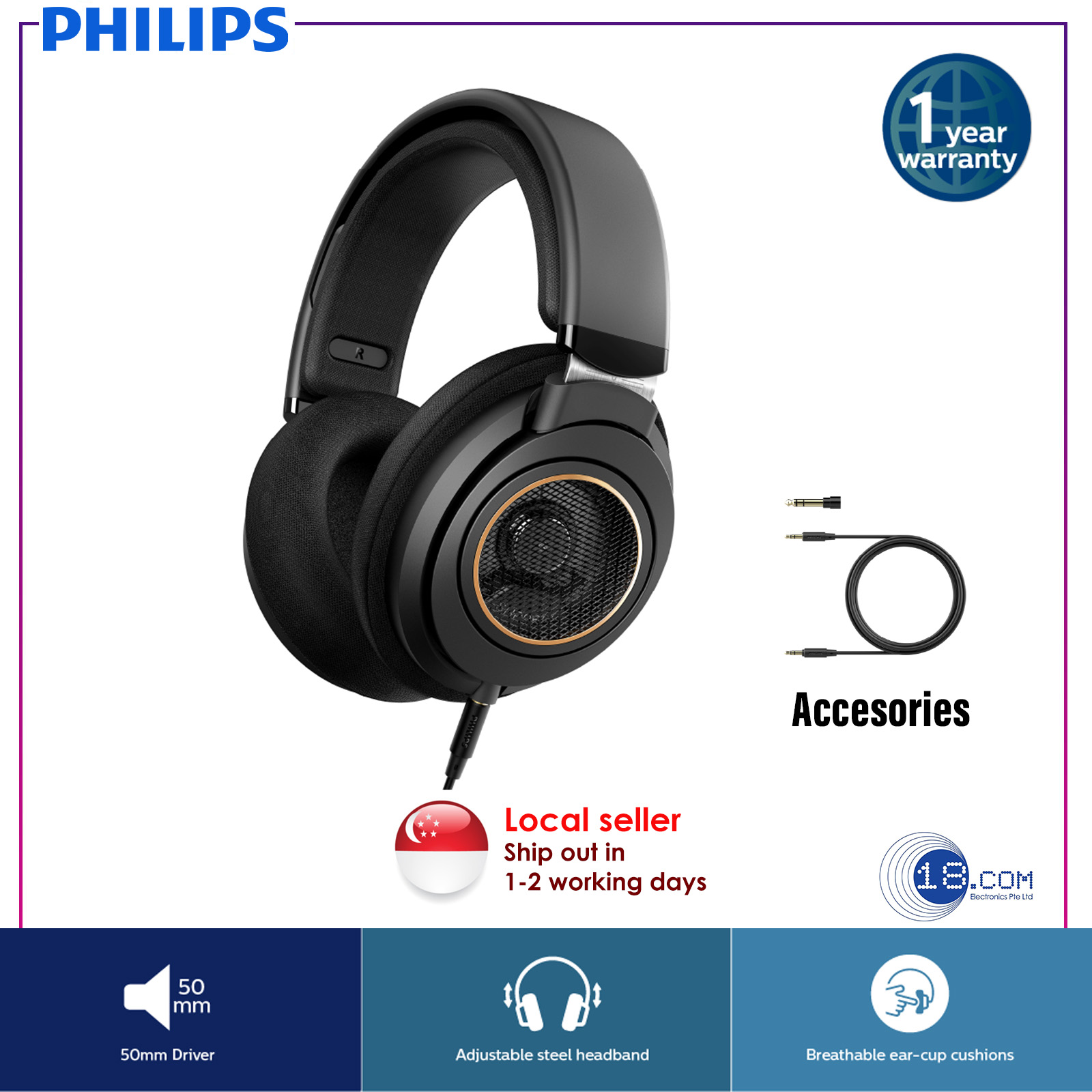 Philips SHP9600 | Wired Over-Ear Headphones | Comfort Fit | Open Back  Headphones | Lazada Singapore