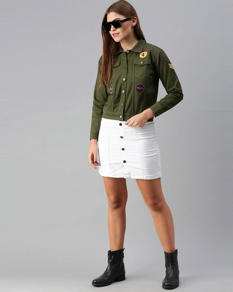 Button%20Down%20Women%20Olive%20Green%20Denim%20Jacket%20With%20Badges%20by%20CLOTHING%20-%20Image%204