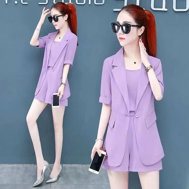3pcs/set Women's Summer Slim Tops and Shorts Three Piece Set