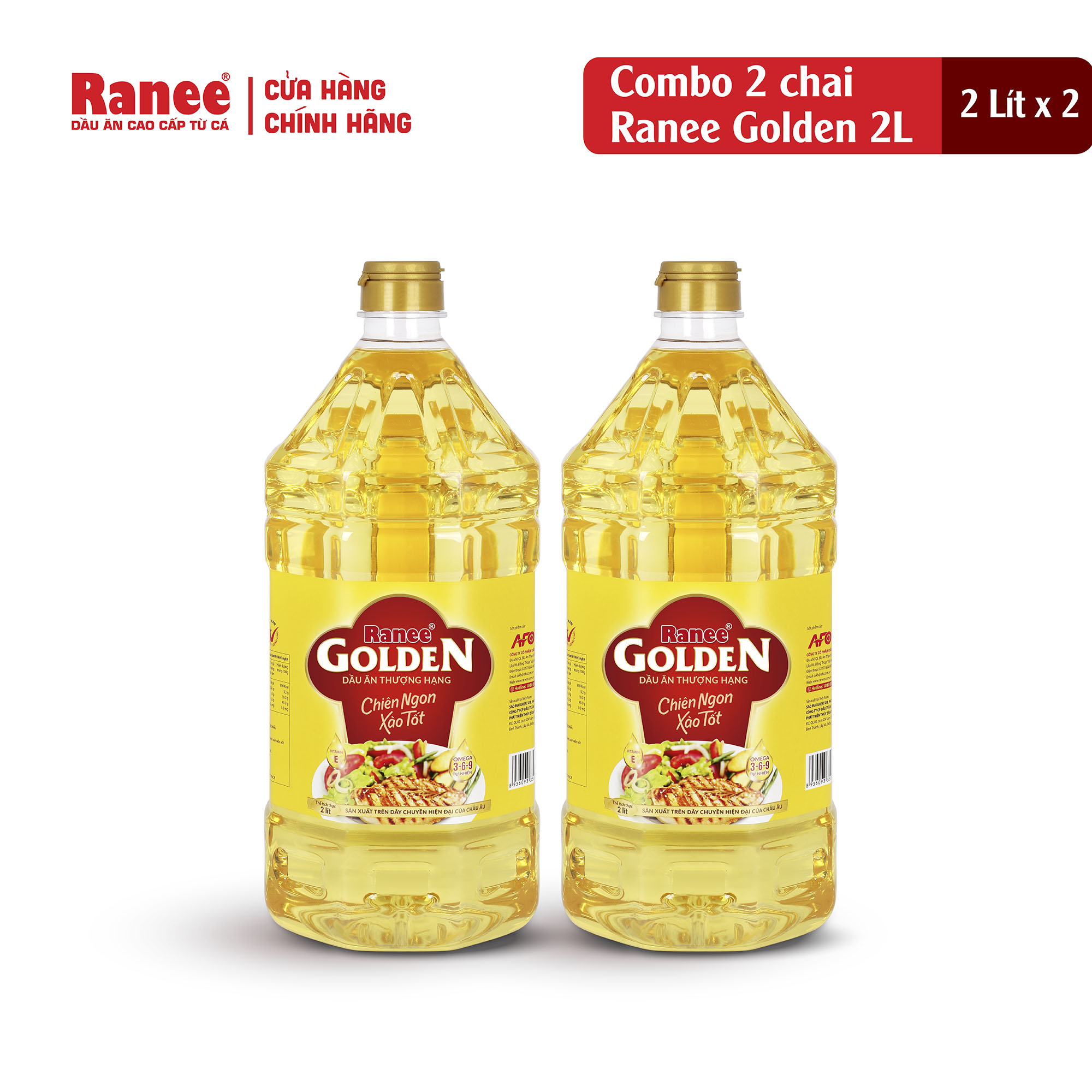 {Đơn 199k tặng hộp bơ -399k tặng vá gỗ} Combo 2 chai dầu ăn Ranee Golden 2 lít (2 lít/chai x 2 chai)