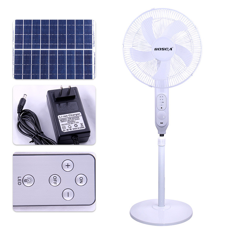 Bosca 16 Solar Rechargeable Fan 25w Stand Fan Floor Fan Solar Panel 20w With 5v Bulb Output Led