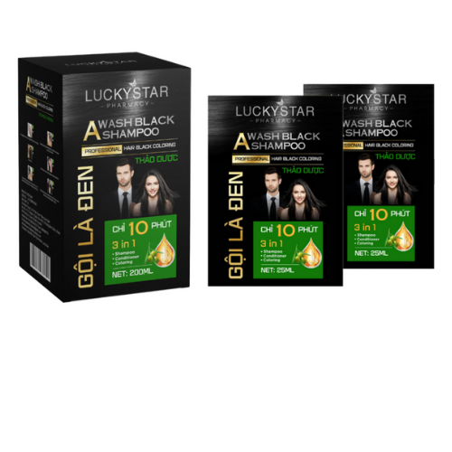 Gội là đen thảo dược cao cấp LUCKY STAR 250ML ( Hộp 10 gói *25ML)