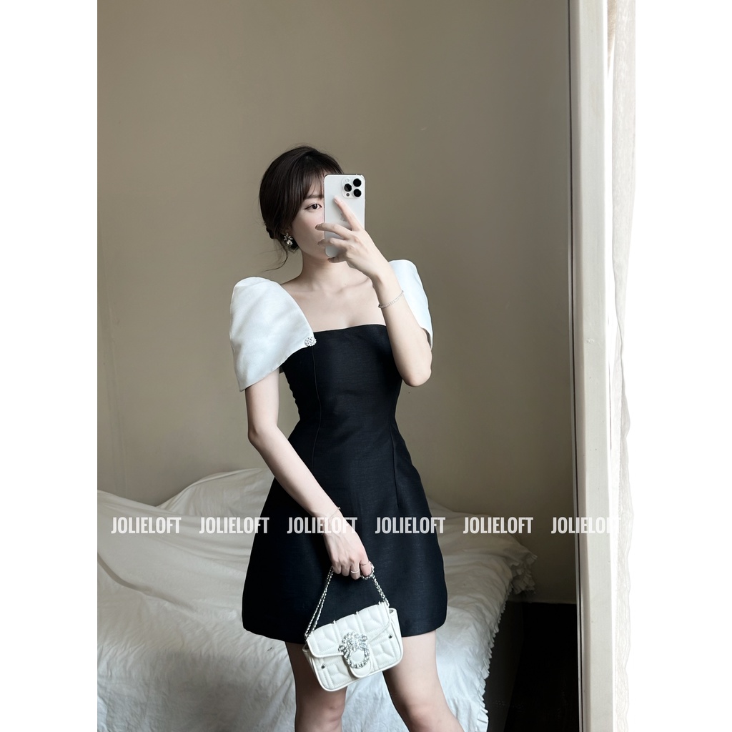 Váy đen tay trắng bồng Katie - JOLIE LOFT