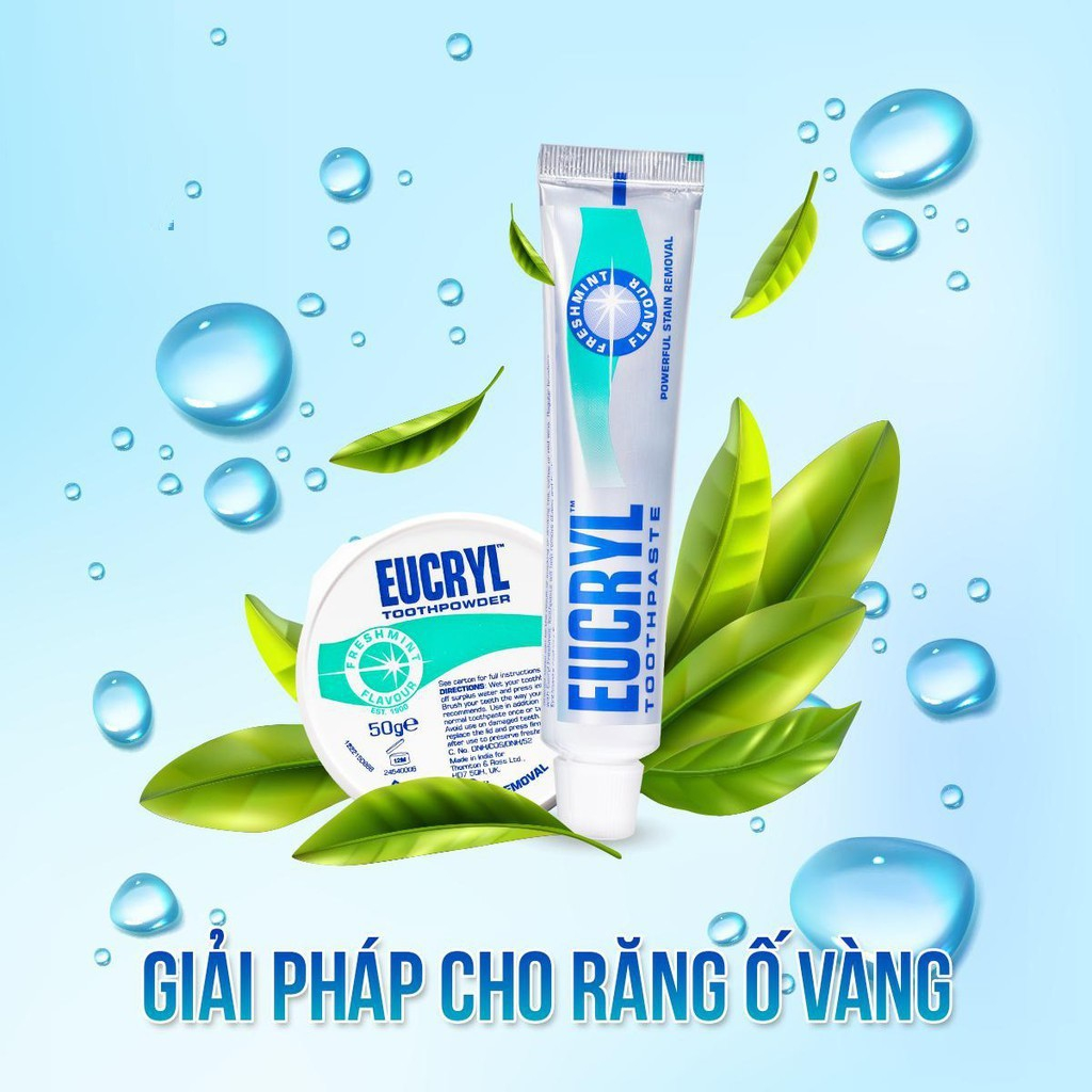 Bột Tẩy Trắng Răng + Kem Đánh Răng Làm Trắng Răng EUCRYL Tooth Paste Freshmint