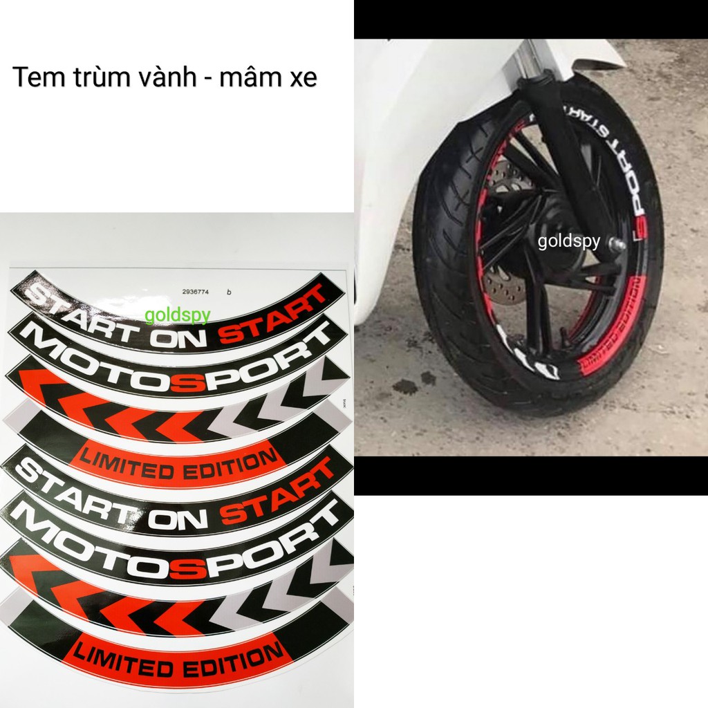 Tem Dán Vành Dán Mâm Xe Máy - Tem Decal MOTO SPORT ( giá 1 bộ)