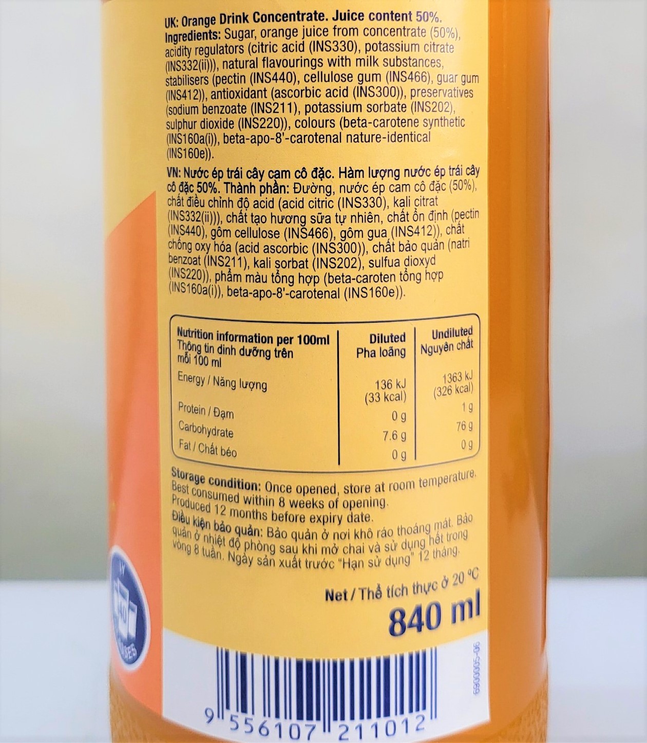 [Chai 800ml – CAM] NƯỚC ÉP TRÁI CÂY CÔ ĐẶC [Malaysia] SUNQUICK Orange Fruity and Refreshing