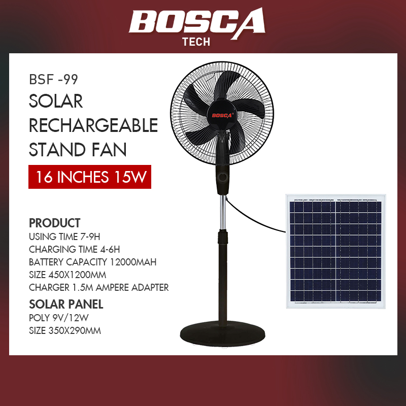 BOSCA Solar rechargeable fan 16 inches 15W Stand Fan Floor fan BSF-88 ...