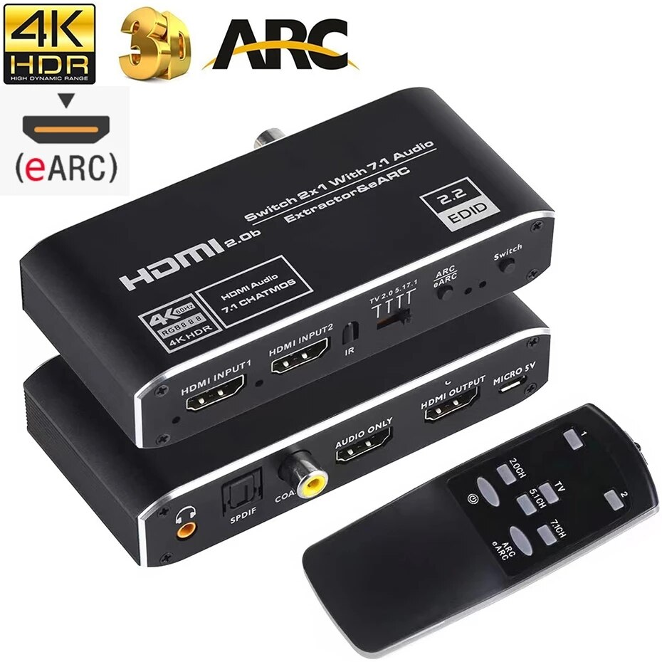 Dømme sommer Ung 2x1 4K HDMI Switch eARC Audio Extractor With ARC & Optical Toslink HDMI 2.0  Switch 4K 60Hz HDMI Switcher Remote for Apple TV PS4 | Lazada PH