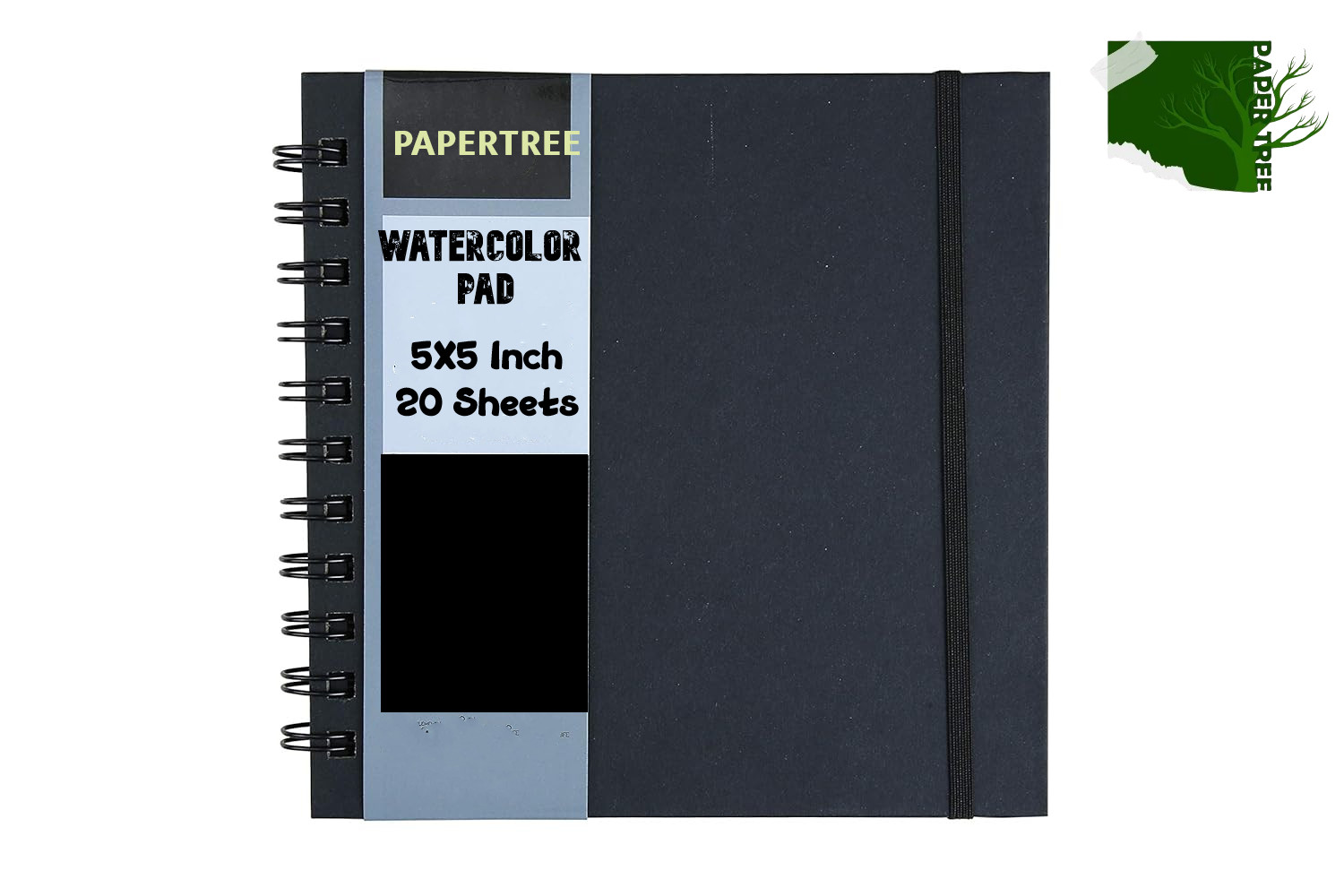Papertree Water color Pad Black cover spiral bound 5x5 inch , 20 sheets.