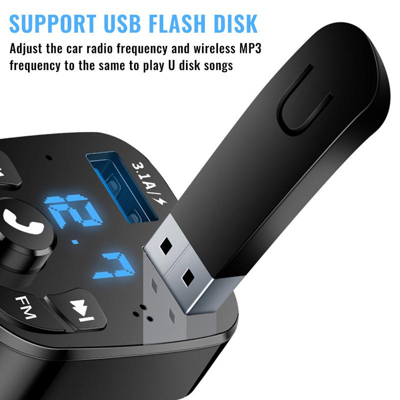 Bluetooth version 5.0 FM Transmitter Car Player Kit Car Charger Quick Dual USB Bluetooth5.0 Transmitter