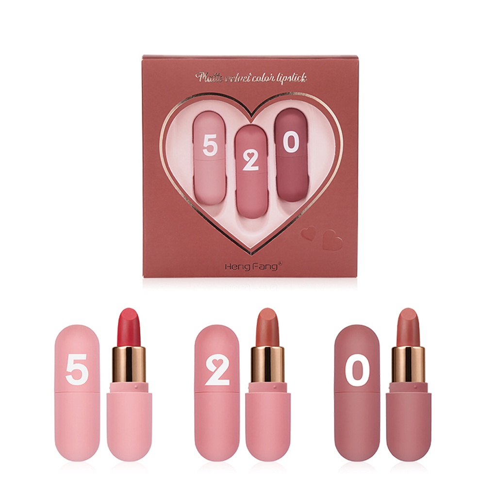 Set 3 son sáp hengfang 520 siêu lì bền màu , tone hot