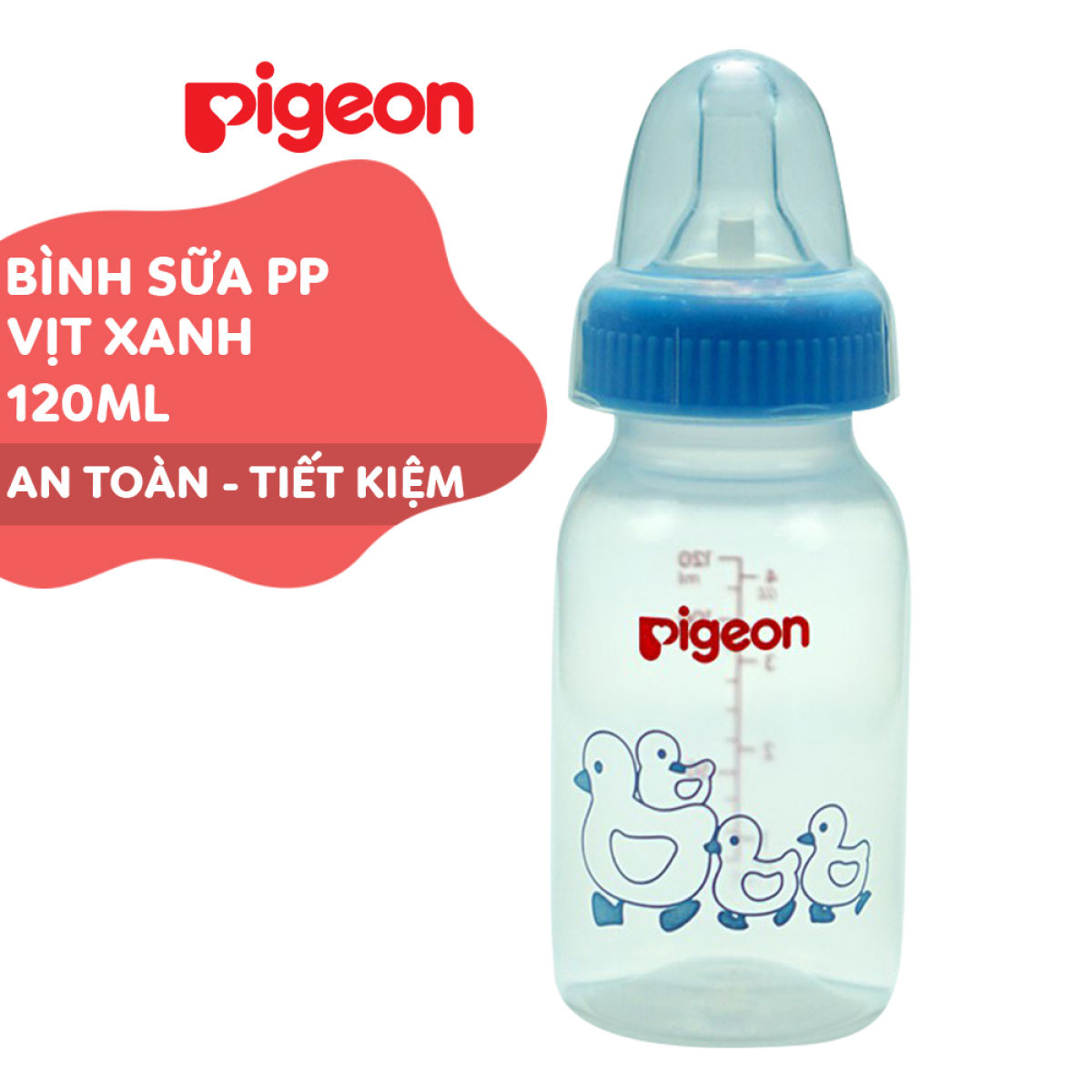 Bình sữa Pigeon cổ hẹp nhựa PP tiêu chuẩn 120ml (có van chống sặc) - bình sữa cổ nhỏ nhựa PP - binh sua co thuong cho be