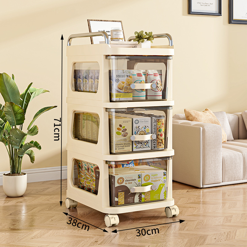 Drawer-type storage cabinet, household multi-functional movable multi-layer storage cabinet, bedroom trolley, cream wind shelf