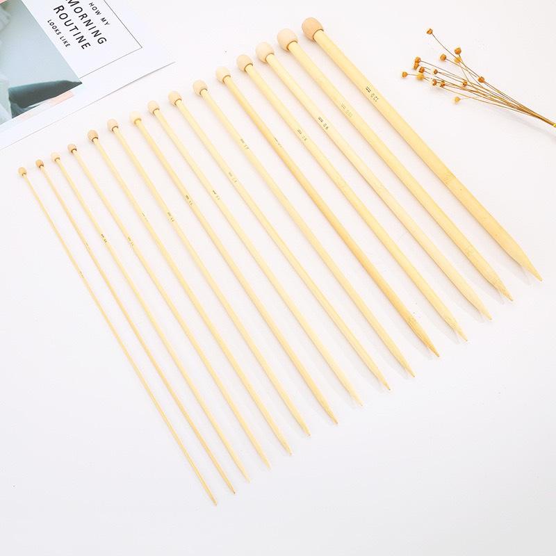 Cặp kim đan len gỗ thẳng màu kem dài 25cm nhiều size