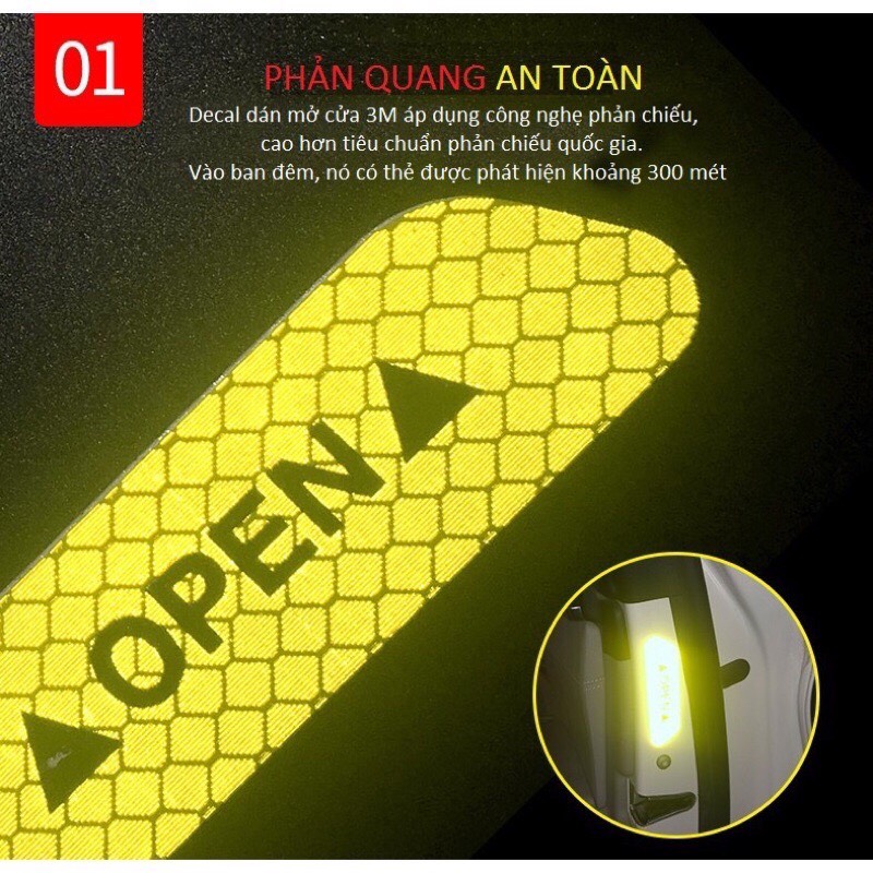 BỘ 4 TEM PHẢN QUANG OPEN GẮN CÁNH CỬA TRÁNH VA CHẠM