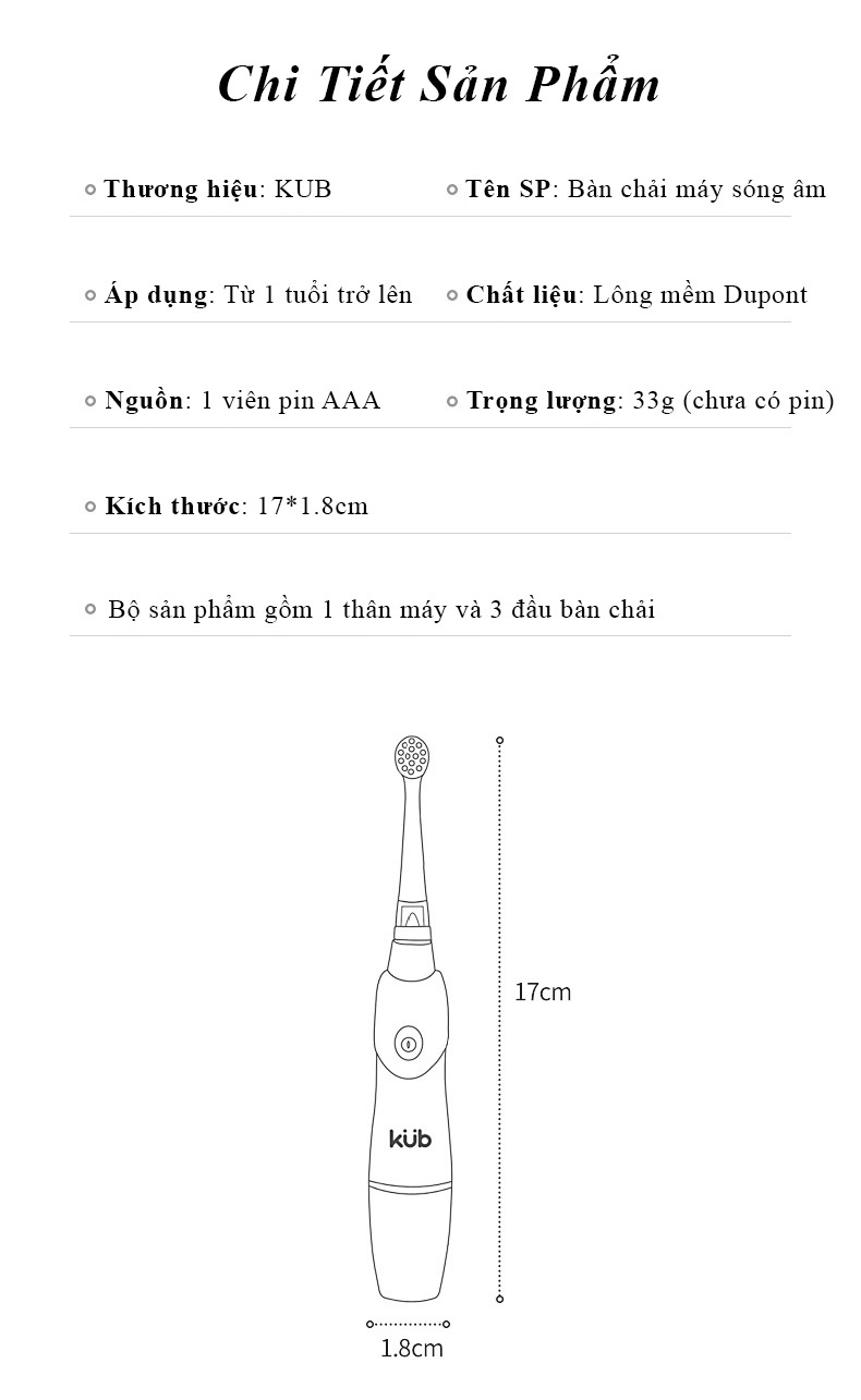 Bàn Chải Điện Đánh Răng Rung Siêu Âm Cho Bé - KUB
