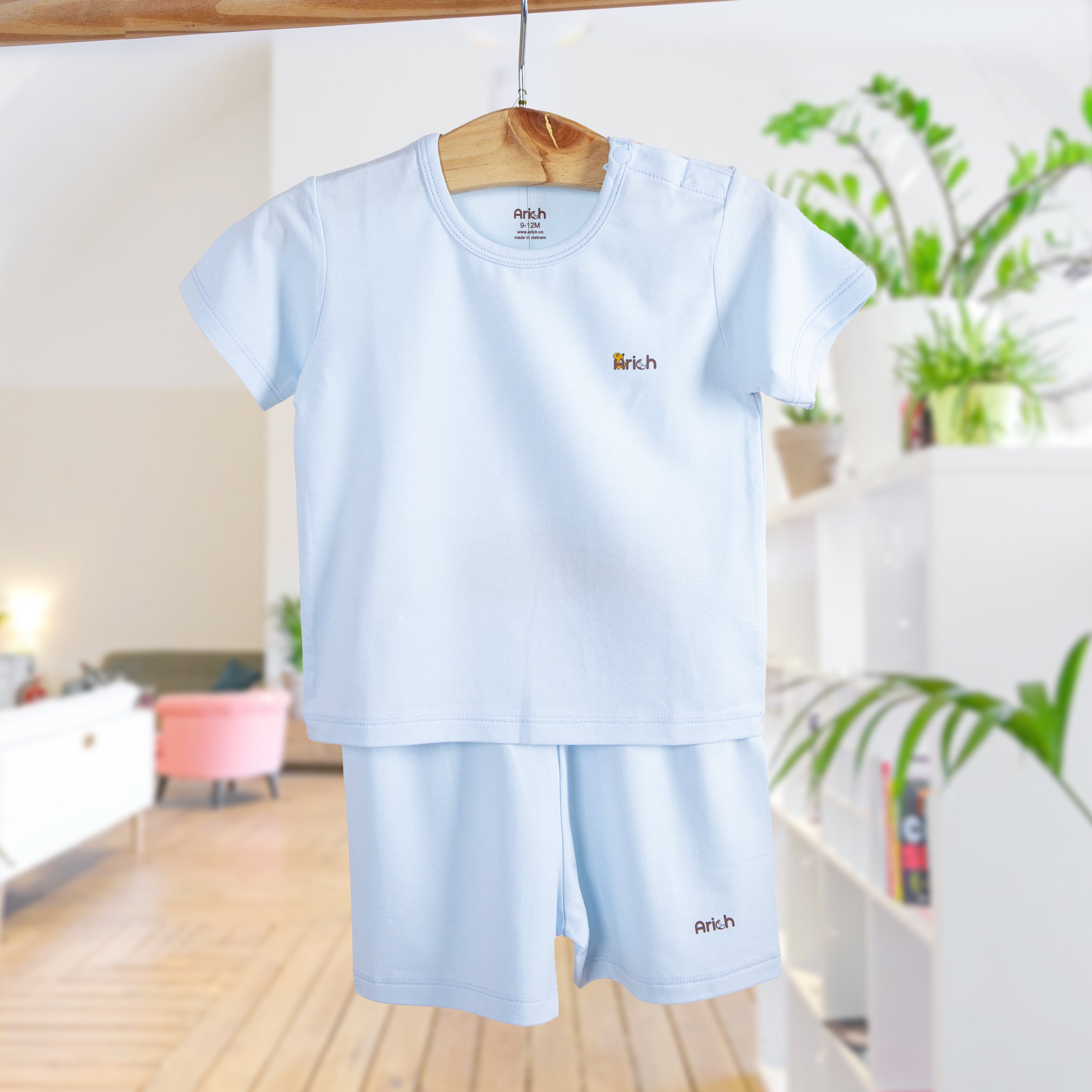 Bộ quần áo ngắn tay màu trơn vải sợi tre arich  size từ 6 tháng đến 5 tuổi - ảnh sản phẩm 6