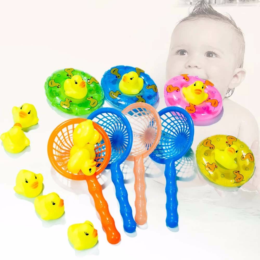 DEFDFQW Mini 5Pcs/set Washing Fishing Net Water Fun Toddler Toys Baby Water  Toy Bath Toys Rubber Yellow Ducks Mini Swimming Rings
