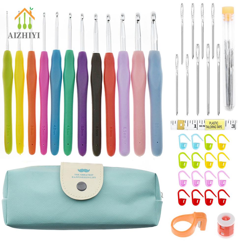 Crochet Hooks Set Ergonomic Soft Grip Handle Knitting Needles Kit with Case