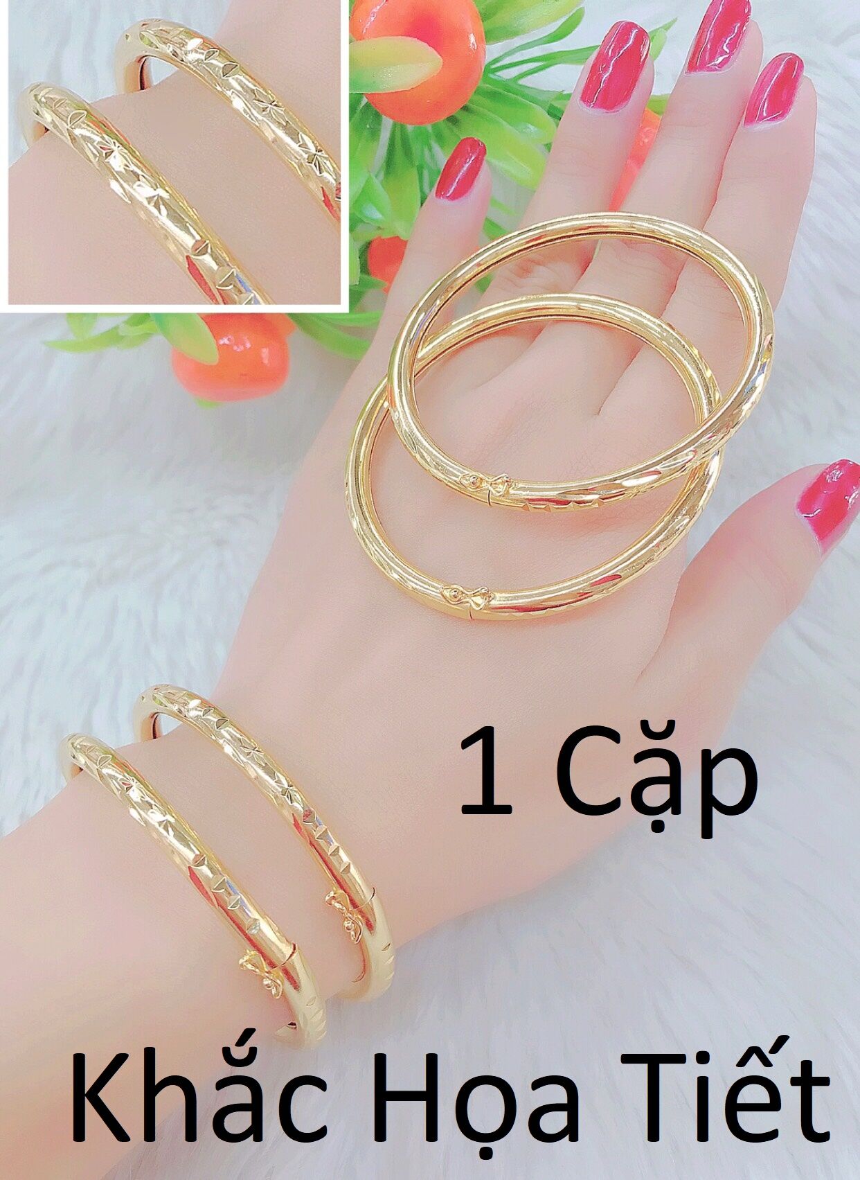 ( 1 Cặp ) Vòng Tay Nữ Bọng Vàng 18k Đẹp  (Cam Kết Không đen) V170595 - Đeo đi tiệc cực sang chảnh