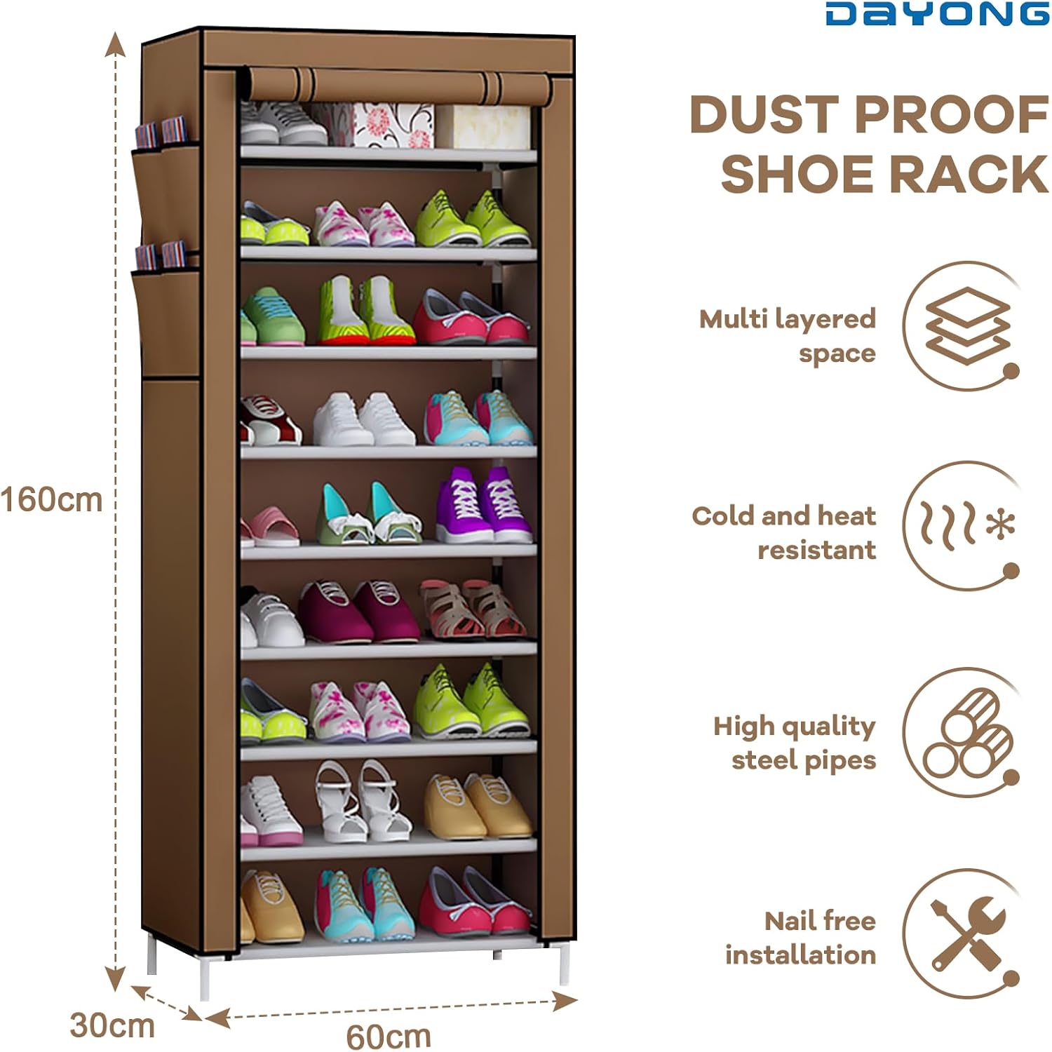 Shoe Rack Vent 9-Layer Dustproof Fabric Shoe Rack | Space-Saving Vertical Shoe Cabinet ...