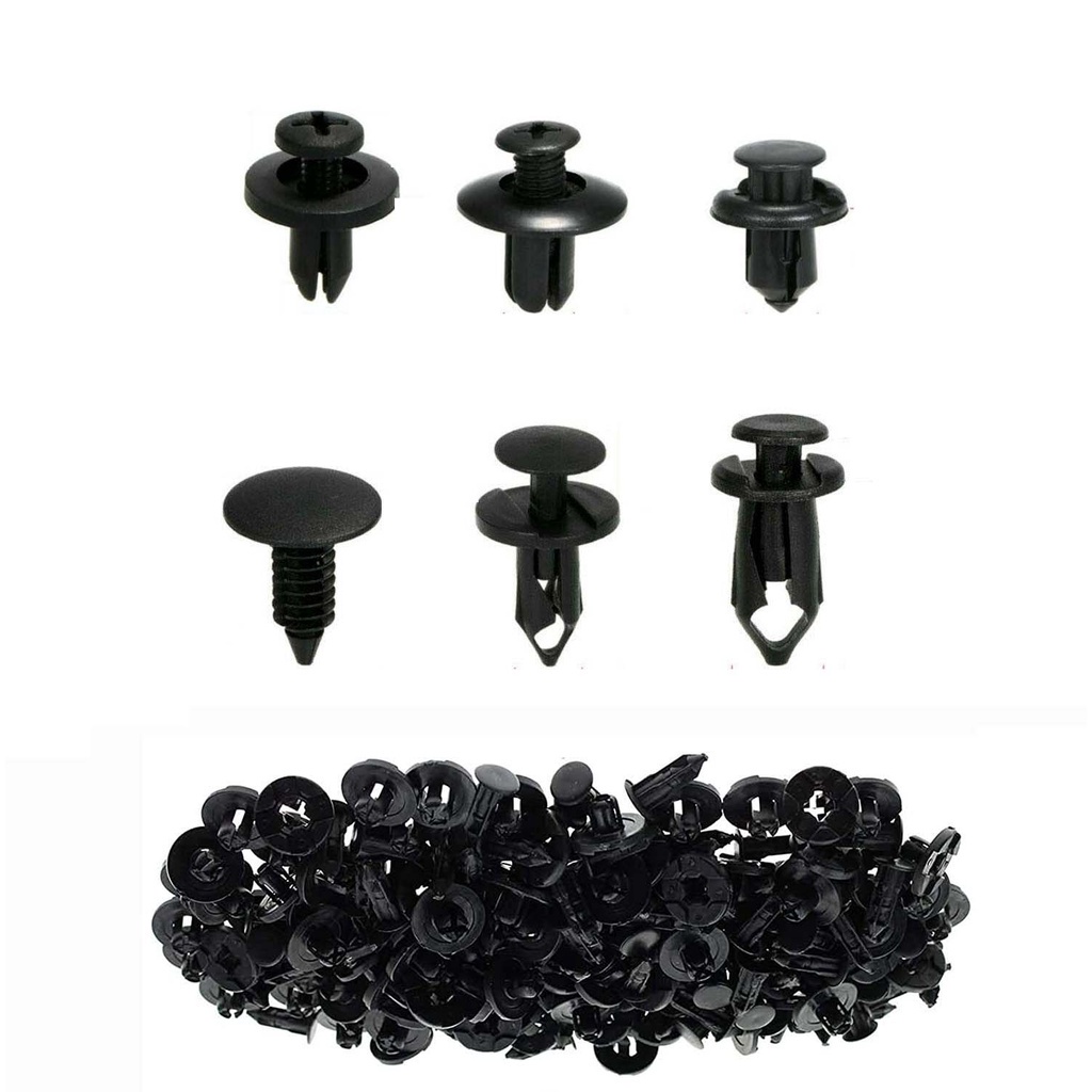 Set 190 đinh tán nhựa (6 kích cỡ) màu đen cho cửa xe hơi, ô tô - Chốt vít nở
