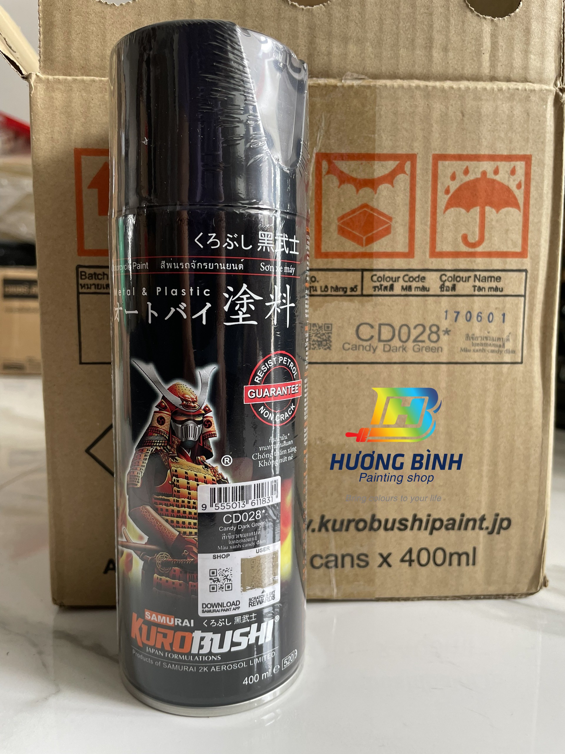 Sơn xịt Samurai màu Xanh Candy Đậm - CD028 (cần sơn trên nền màu Bạc) (400ml)