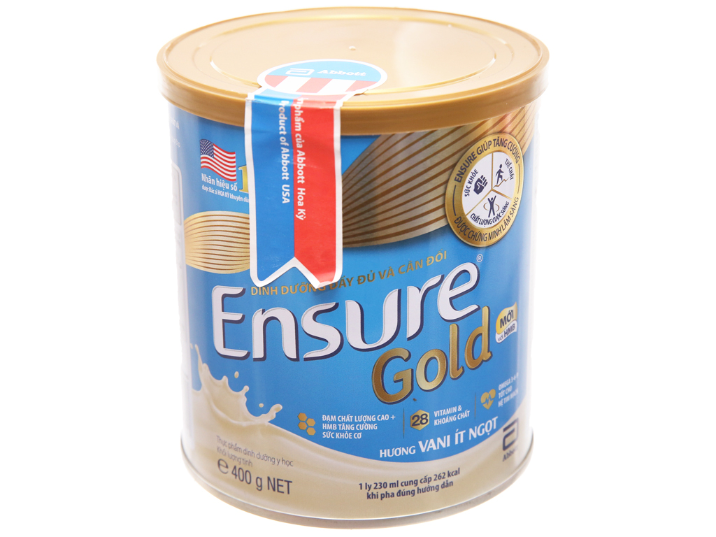 Sữa bột Ensure Gold vani ít ngọt lon 400g từ 19 tuổi HSD T10 2023 thumbnail